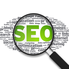 magnifying glass over the acronym SEO